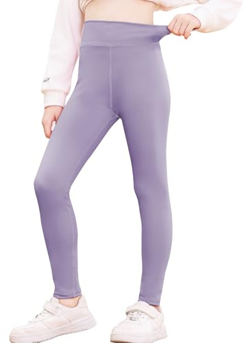 BALAYSIER Sportbyxor, flickor, barn, sportleggings, hög midja, elastiska sportleggings, flickor, yogabyxor, barn, lila, 130