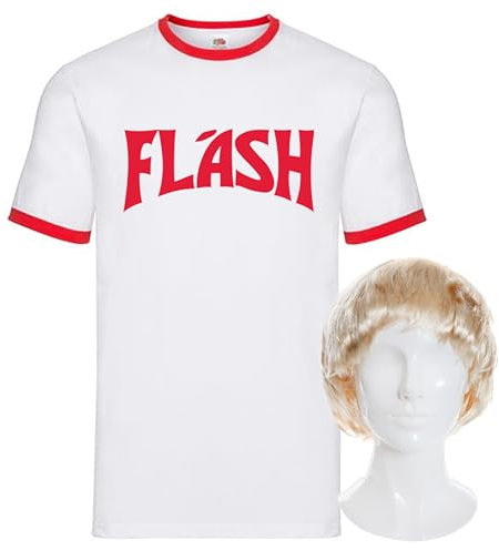 Flash Gordon T-Shirt & Blonde Wig Set - Large - 80s Fancy Dress Costume for TV, Film, Comic Book Hero Dress Up - Retro Superhero Outfit for Parties, Comic Cons & Themed Events