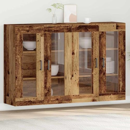 vidaXL Wandmontierte Schränke 2 pcs Altholz 69,5 x 34 x 90 cm, Moderne Wohnzimmerschränke, strapazierfähige Glastüren, viel Stauraum und platzsparendes Design