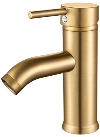 kisimixer Robinet Salle Bain Monocommande Mitigeur Lavabo, Robinet Lavabo Salle de Bain Acier Inoxydable, Réglable Chaud et Froid, Aérateur Amovible, Or Brossé Laiton