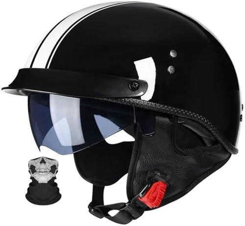 Demi Casque De Moto, Casque Jet Rétro, Casque Bol Moto Homologué ECE/Dot Casques Vintage À Face Ouverte, avec Pare-Soleil Et Doublure Intérieure Amovible, pour Vélos Motos Scooter