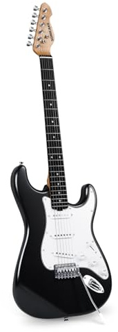 SONICAKE Chitarra Elettrica 39 Full-Size con Pickup Classici SSS, Corpo Leggero, Ponte Tremolo, Tasti Arrotondati e Truss Rod Regolabile QGT-10 (Nero)