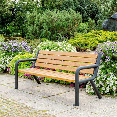 REKORD Gartenbank 186 x 60 cm Robuste Parkbank aus verzinktem Metall und Holz mit Rückenlehne wetterfeste Outdoor Sitzbank Bank für Garten Terrasse Balkon Vorgarten – Viking BIS - TEK