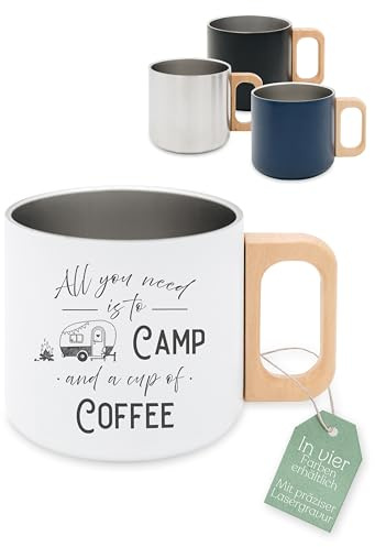 ABENTEUERNAH personalisierter Thermobecher als Geschenk für Wanderer, Trekking und Outdoor Fans für Biker, Camper, Angler als Geschenke für Männer und Frauen (weiß, Camp)