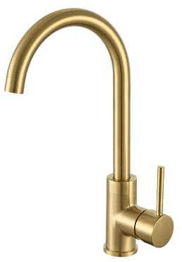 sanicomfort Küchenarmatur PRAG 2 Gold matt gebürstet – Spültischarmatur mit Einhebelmischer, 360° schwenkbar – Wasserhahn Küche aus Messing – Armatur für Spüle, modern & langlebig, Niederdruck