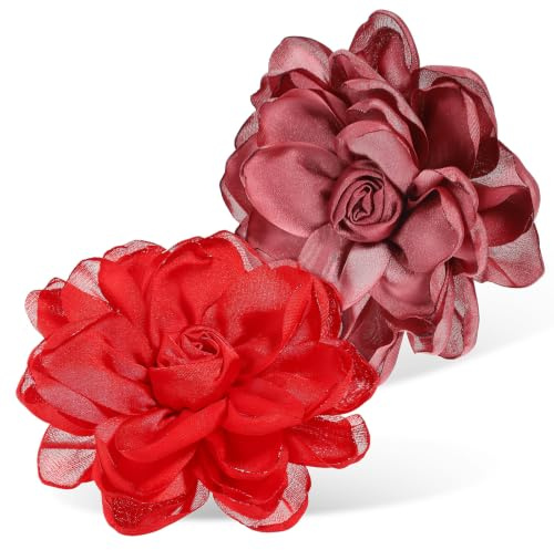 POPETPOP Lot de 2 Broches Fleur en Satin Rose pour Femme, Broche Délicate et Élégante pour Décorer Chapeaux ou Fête D'anniversaire, Ornement Mariage Solide