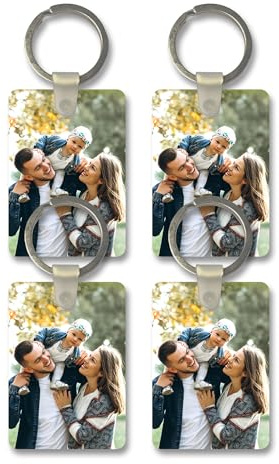4 Portes Clés Personnalisables en bois - Porte-Clé Unique avec Photo - Cadeau pour la Famille, Amis, Couple - Accessoire Pratique et Original - Personnalisez-le Facilement