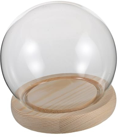 TOYZFRIENDY Cupola Espositiva Rotonda in Vetro Trasparente Con Base in Legno, Copertura in Vetro Per Fiori Eterni e Statuette, Decorazione Da Tavolo Per Casa e Ufficio (φ11cm