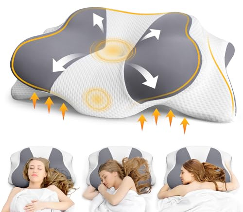 Asbtos Nackenkissen Kopfkissen - Orthopädisches Kissen für Schulter und Nackenschmerzen, Memory Foam Kissen für Bauch, Rücken, und Seitenschläfer, Ergonomisches Kopfkissen mit Nackenstütze (Grau)