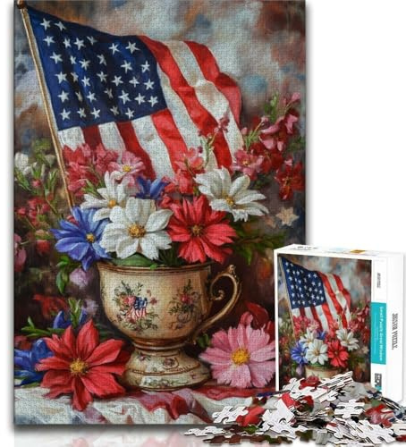 Jigsaw Puzzle 1000 Pieces for Teenagers American Flag Vase Jigsaw,Quiz Game Wall Decoration Unique Birthday And Xmas Gifts (size 38x26cm)