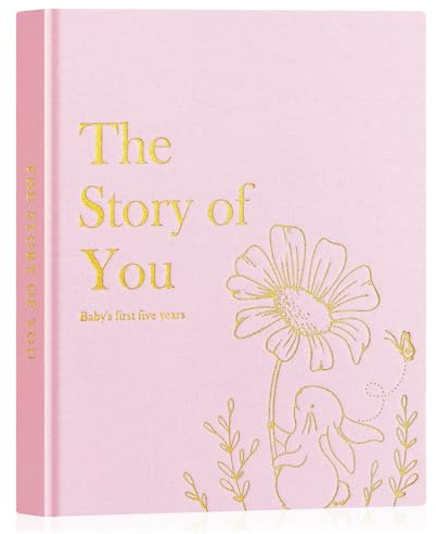 Lanpn Babybuch - The Story of You, Mein Erstes 5 Jahr Babyalbum für Mädchen Junge, Leinen Hardcover Baby Tagebuch für Neue Eltern, 154 Seiten Baby Erinnerungsbuch Album Geschenk, Rosa, Englisch