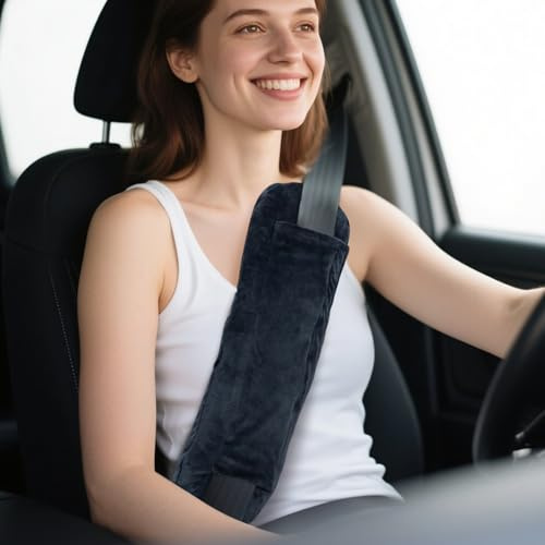 RoamReady Rounded Corners Seat Belt Pillow for Post Surgery, Heart Surgery Pillow, Hysterectomy Recovery Pads Must Haves, Mastectomy Seatbelt Cushion, Protector for Breast Cancer Pregnancy, Black