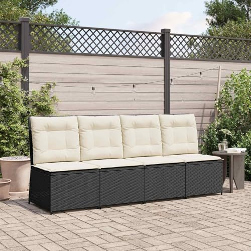 Bucmath Garten-Sofa mit Kissen Schwarz Cremeweiß, Poly-Rattan Outdoor Möbel Set, Loungesofa für Terrasse Balkon, 1-Sitzer Liegesofa, wetterfest, 110 kg Tragkraft