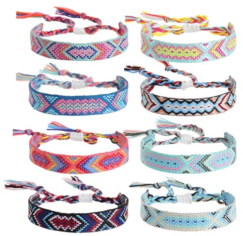 8 Stück Böhmische Gewebte Armbänder, Handgefertigt Verstellbar Freundschaftsarmbänder, Geflochtenes Wickelarmband Armband für Damen Herren Handgelenk Fußkettchen