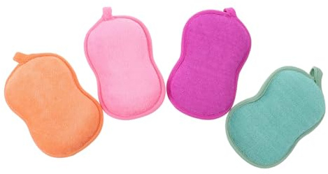 Hohopeti 4Pcs Éponge de Bain Exfoliante en Fibre Forme Créative Arachide Nettoyage Corporel Doux Mousse Abondante Accessoire de Bain pour Bébés et Jeunes Garçon et Filles