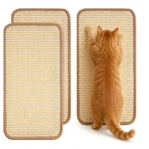 HJZHII 3 st naturlig sisal katt klösmatta, 40 x 20 cm katt repmattor nti halkfri klösdyna horisontell katt golv klösdyna matta, skydda mattor, soffor och möbler