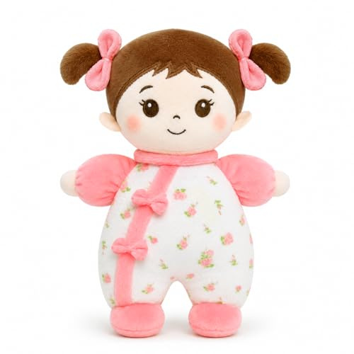 Xfrog Soft Baby Doll Plush Toy First Babies Rag Dolls for Girls Flower Baby | 10 Plush Doll with Gentle Rattle, Embroidered Stitching, Machine Washable, Cuddle Companion for Toddlers Birthday Gift