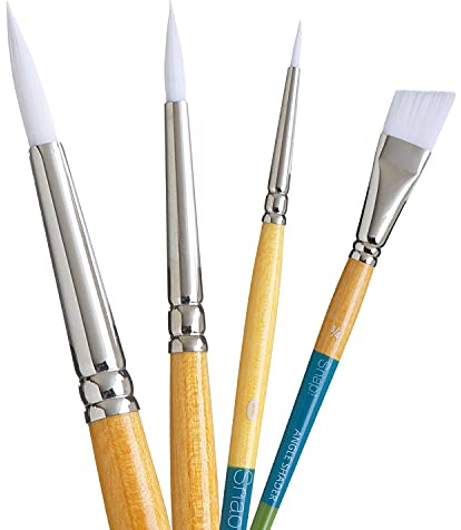 Princeton Snap Synthetisches Pinsel-Set für Acryl und Aquarell, inklusive 4 Pinseln, Weiß