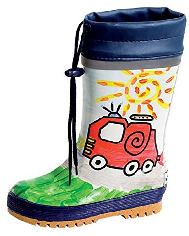 MaxiMo Babygummistiefel, Kindergummistiefel, Naturgummi dunkelmarine Motiv Feuerwehr gefüttert mit Stulpe, handbemalt, jeder Stiefel ein Unikat (20)
