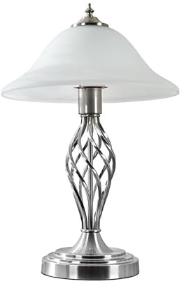 MiniSun | Traditional Style Nickel Twist Table Lamp with a Frosted Alabaster Shade | Table Lamps, Home Décor & Improvement Essential | Mains Wired