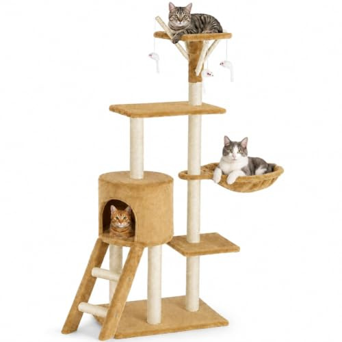 BAKAJI Tiragraffi per Gatti Albero Sisal Parco Giochi Gioco x Gatto Tira Graffi per Gatti Graffiatoio a colonna Arredo Altezza 144cm (Beige)