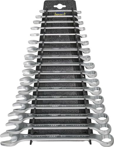 HAZET Ring-Maulschlüssel-Satz 603/17H I 17 Werkzeuge, Abtrieb: Außen Doppel-Sechskant, Schlüsselweite: 6-24 mm, schlanker Ringschlüssel-Schaft mit extra stabilem Doppel T-Profil