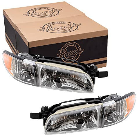 Brock Replacement Driver and Passenger Set Halogen Headlights Compatible with 19149891 19149893