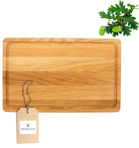 HOFMEISTER® Schneidebrett Eiche 40 × 25 × 2 cm mit Saftrille – massiv, robust (1 Stück)