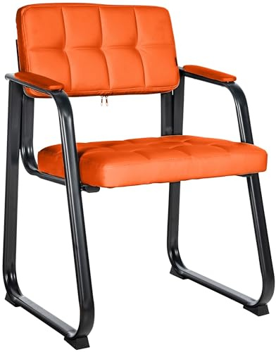 CLP Chaise Visiteur Canada B - Assise et Dossier Rembourré avec Revêtement en Similicuir - Chaise de Cuisine avec Accoudoirs - Piétement en Méta, Couleur:Orange