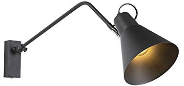 Qazqa Design Wandleuchte, Wandlampe - Luna Wl - Schwarz, max. 60W, Geeignet für LED, 67cm, Ideal als Wohnzimmerlampe und Flur