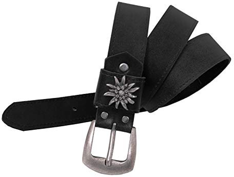 Moschen-Bayern Trachtengürtel Herren Lederhose Edelweiß Lederhosengürtel Schwarz 85