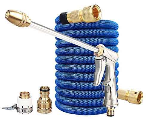 Rengzun 25-100FT Expandable Garden Water Hose Pipe Kit with Copper Spray Nozzle Gun Multifunction Water Hose Flexible Quick Connect Outdoor Hose Car Wash Hose Pipe