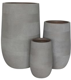 Vasi per Piante Rotondi da Interno Ed Esterno Set da 3 Dimensioni Moderni Vaso di Design in Resina Colore Taupe, G.47x47x75/M.34x34x54/P.24x24x39