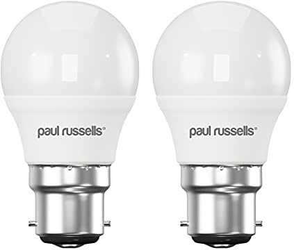 paul russells LED Light Bayonet Cap B22, 60w Equivalent, 6.5W 806 Lumens LED Bulbs, 4000K Natural Cool White, Mini Globe Frosted G45 BC Golf Ball Energy Saving (Not Dimmable) Lightbulbs, 2 Pack