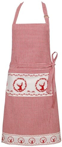 matches21 Latzschürze Schürze Küchenschürze Landhaus Premium RESI kariert & Hirsch Motiv Kochschürze - in Rot