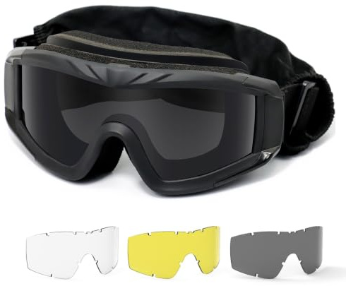 SPOSUNE Airsoft-Brille Taktische Schießbrille Staubschutzbrille Militär | mit 3 austauschbaren Gläsern UV400-Schutz Paintball Brille Anti-Fog-Brille Outdoor Sport Radfahren Paintball Jagd