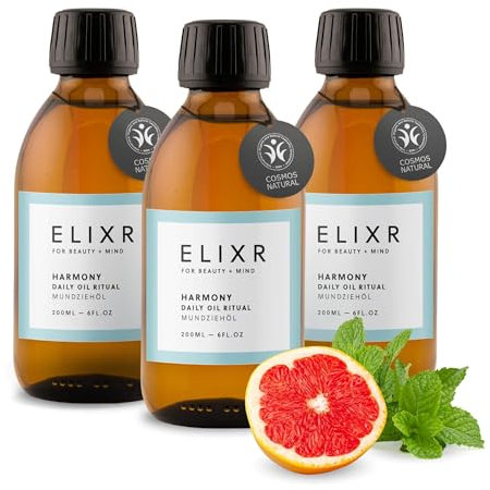 ELIXR – Harmony Mundziehöl mit Krauseminze & Grapefruit – ayurvedische Mundspülung pflegt auf natürliche Weise – – zertifizierte Naturkosmetik aus Deutschland (3x200ml)