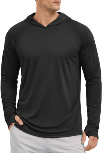 Kefitevd Snabbtorkande huvtröjor för män, lätta vandringshuvtröjor, tunna ventilerande toppar, utomhus, badskjortor, Svart, 3XL