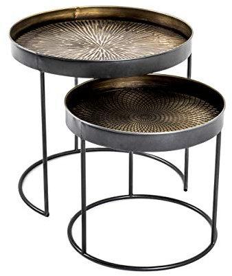 HAKU Möbel Beistelltisch 2er Set Kupfer, schwarz, Metall - Maße: H 38/48 cm x Ø 41/51 cm, Style: Urban Collective