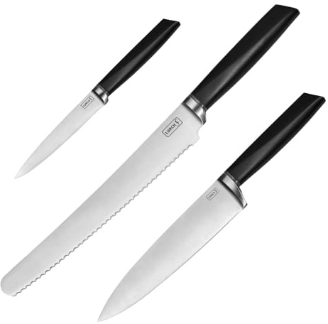 Lurch 230480 TANGO Messer Starter-Set 3tlg: Brotmesser, Kochmesser und Universalmesser aus korrisionsbeständigem 3CR14 Messerstahl, Schwarz, Edelstahl