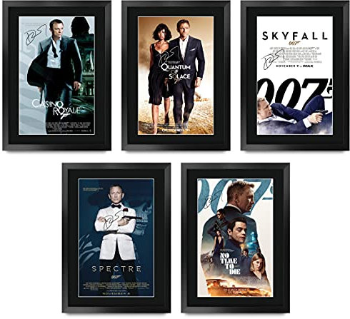 HWC Trading FR A3 Daniel Craig Bond Collection x 5 Geschenke Gedruckt Poster Unterzeichnet Autogramm Bild Für Film Erinnerungsstücke Fans - A3 Eingerahmt