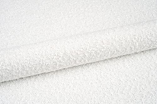 HEKO PANELS Colin Bouclé Polsterstoff schwer entflammbar Weiß | Frottier-Velours mit Effektgarn, Meterware 142 cm, 570 g/m², Möbelstoff zum Nähen, Polstern und Deko