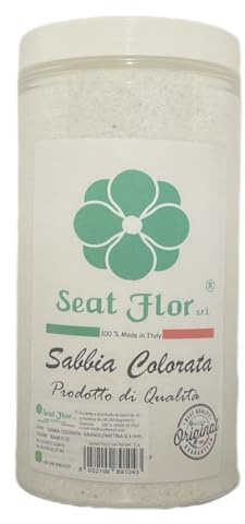 Seat Flor srl® Sabbia colorata, sabbia per decorazioni, sabbia per wedding, sabbia mis. 0.3/0.7 mm. in barattolo da 750 gr. (25 colori disponibili) (Weiß)