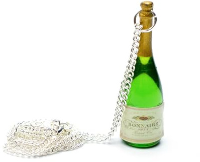 Miniblings Champagner Halskette 45cm versilbert | In Berlin von Hand montierte, mit Flasche und Schaumwein