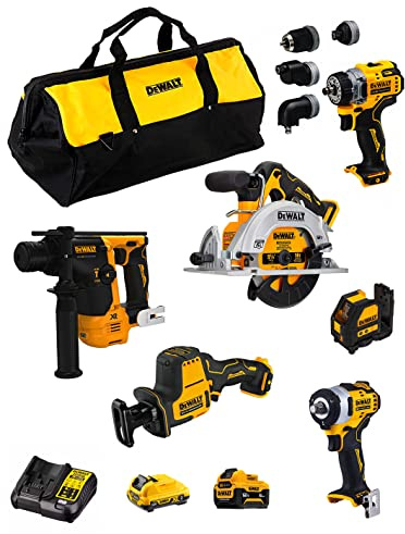 DeWALT Kit D12K602 (DCS512 + DCS312 + DCD703 + DCH072 + DCF901 + DCE088 + 1 batterie 3,0 Ah + 1 batterie 5,0 Ah + ladegerät + Tasche)