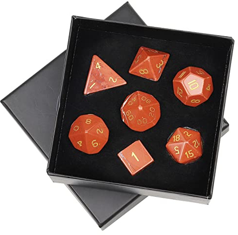 mookaitedecor 7 Stück Roter Jaspis Edelstein Polyedrische Würfel Set | Polierte DND Würfelset, für Dungeons und Dragons, Tabletop Spielwürfel, RPG MTG Tischspiele Rollenspiel Heim Dekoration