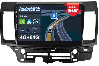 JOYX Android 10 bilradio passar Mitsubishi Lancer (2010–2016) – Inbyggd DAB/DSP/Carplay/Android Auto – 4G 64G – kamera MIC gratis – rattkontroll WiFi snabbbåt 360-kamera – 10,1 tum 2 Din