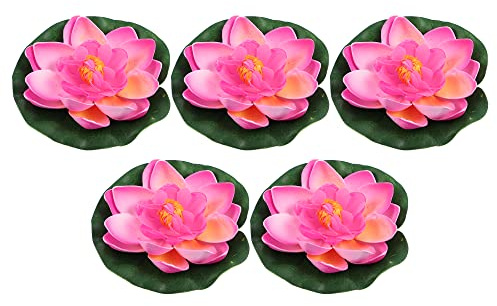 VOCOSTE 5pcs Artificial Floating Lotus Flower, Artificial Lotus Flower for Garden Ponds Pool Decoration, Pink, 3.9