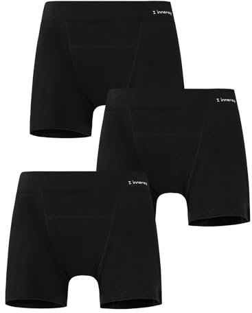 INNERSY Perioden Unterwäsche Mädchen Boxershorts Schwarz Unterhosen Baumwolle Teens 3er Pack (10-12 Jahre, Basic Schwarz)