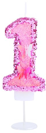 Kinsynko Geburtstagskerzen mit der Nummer 1, 7,1 cm, groß, rosa Glitzer, Happy 1st Birthday, Kuchendekoration für ein Jahr Geburtstag, Hochzeit, Jahrestag, Party, Kuchendekoration | Niedliche 1 Kuchenkerze für Kleinkinder, Mädchen, Prinzessin, süßes Thema, 1. Geburtstag, Partyzubehör